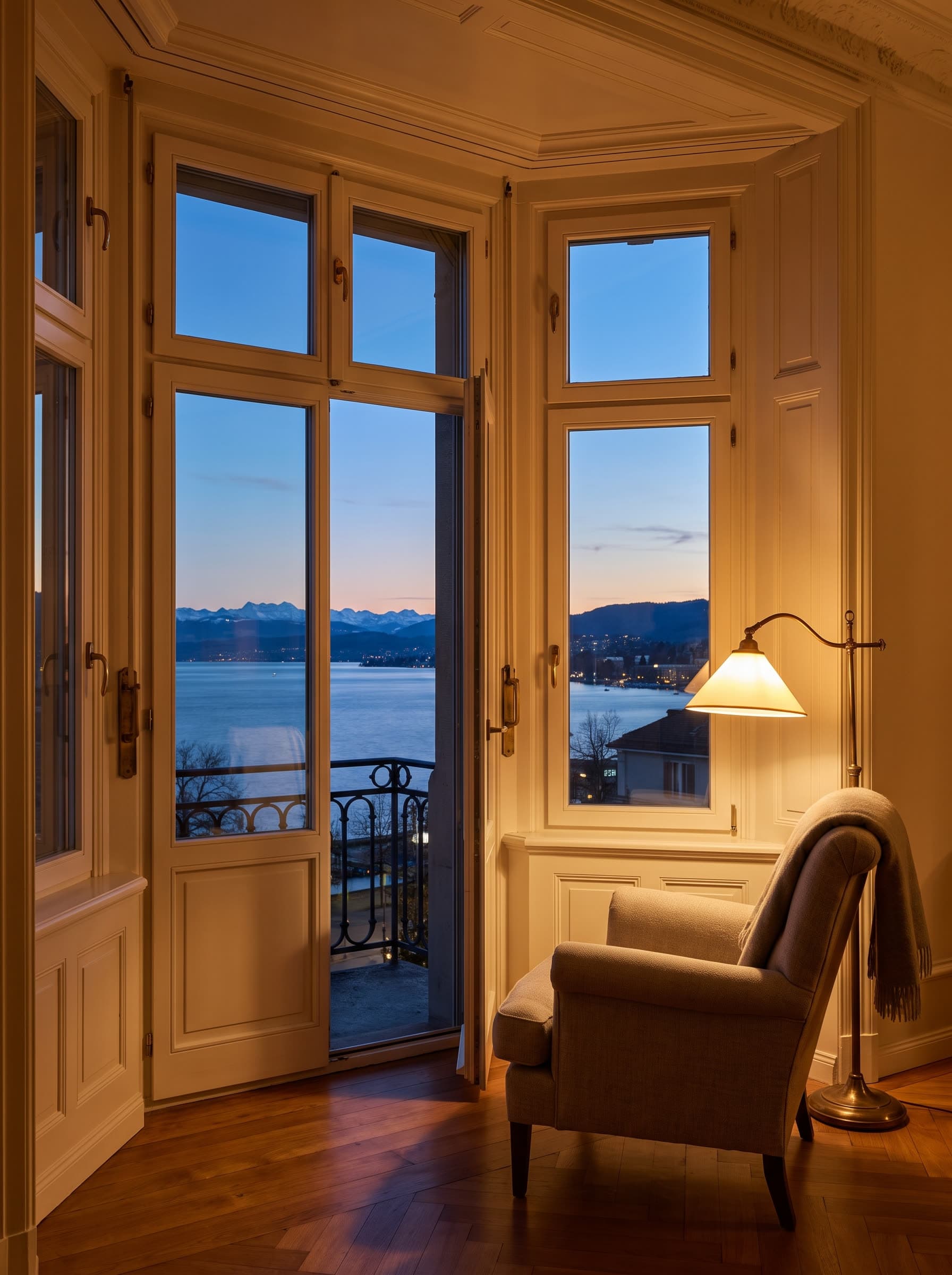 A Zürich window seat with the city beyond